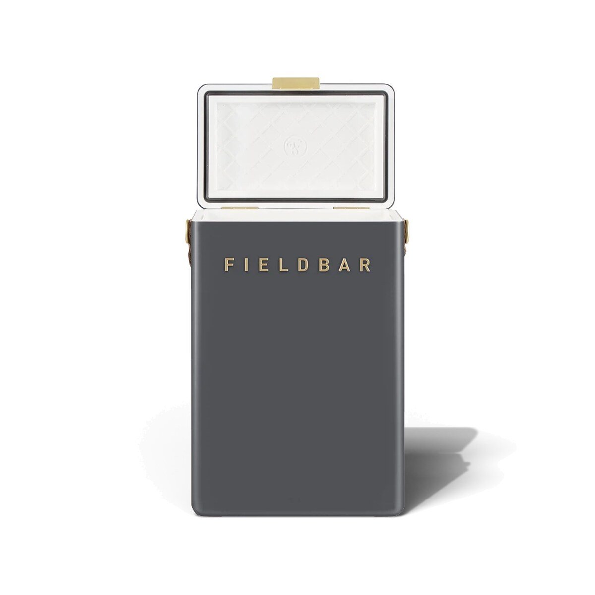 Fieldbar 10L Drinks Box cooler box in Oyster Grey, with the lid open on a white background