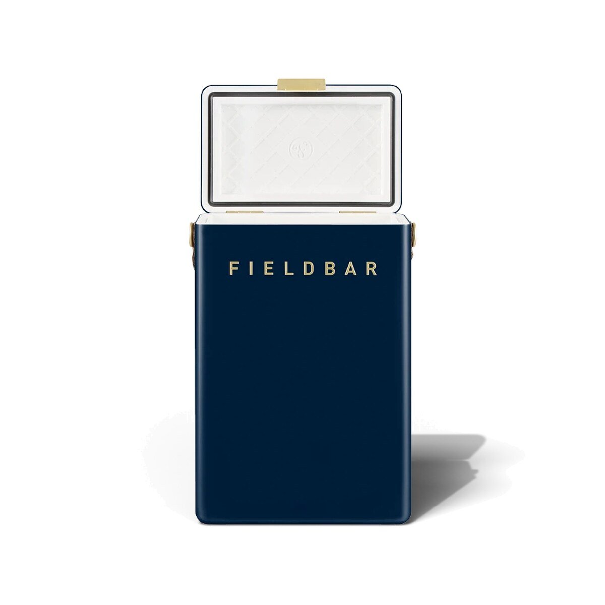 Fieldbar 10L Drinks Box cooler box in Sea Boat Blue, with the lid open on a white background