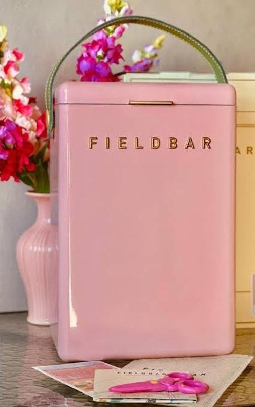 Fieldbar 10L Drinks Box cooler box in Nellie Pink styled with flowers