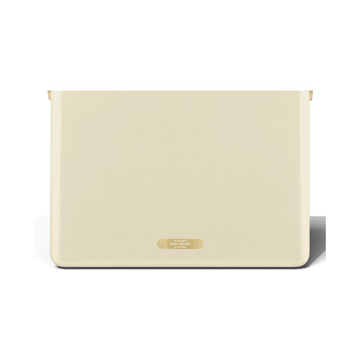 Fieldbar 24L Gin Trunk cooler box in Safari White, back view showing the brass name plaque on a white background