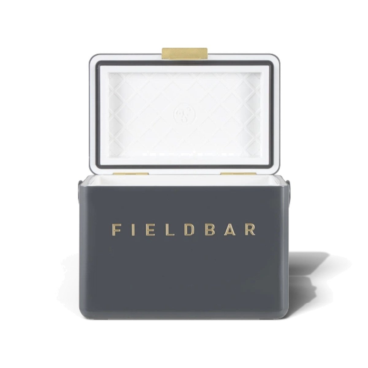 Fieldbar 4L Mini Bar cooler box in Oyster Grey, with the lid open on a white background