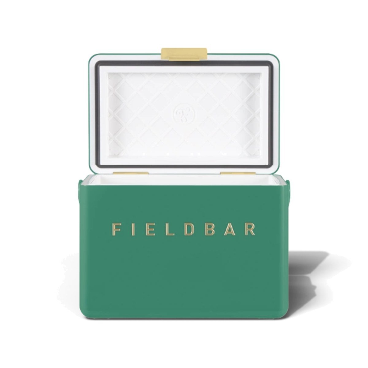 Fieldbar 4L Mini Bar cooler box in Parisian Green, with the lid open on a white background