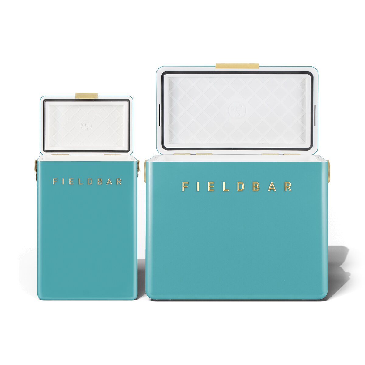 Fieldbar Cooler Box Set 10L and 24L Bazaruto Blue - lids open on a white background