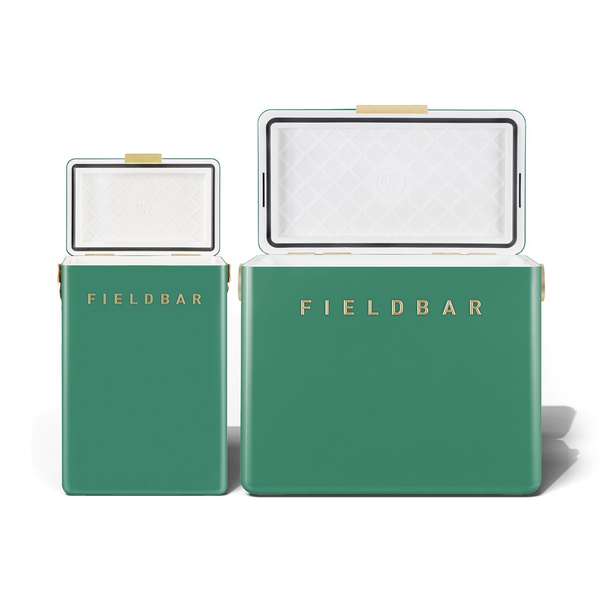 Fieldbar Cooler Box Set 10L and 24L Parisian Green - lids open on a white background