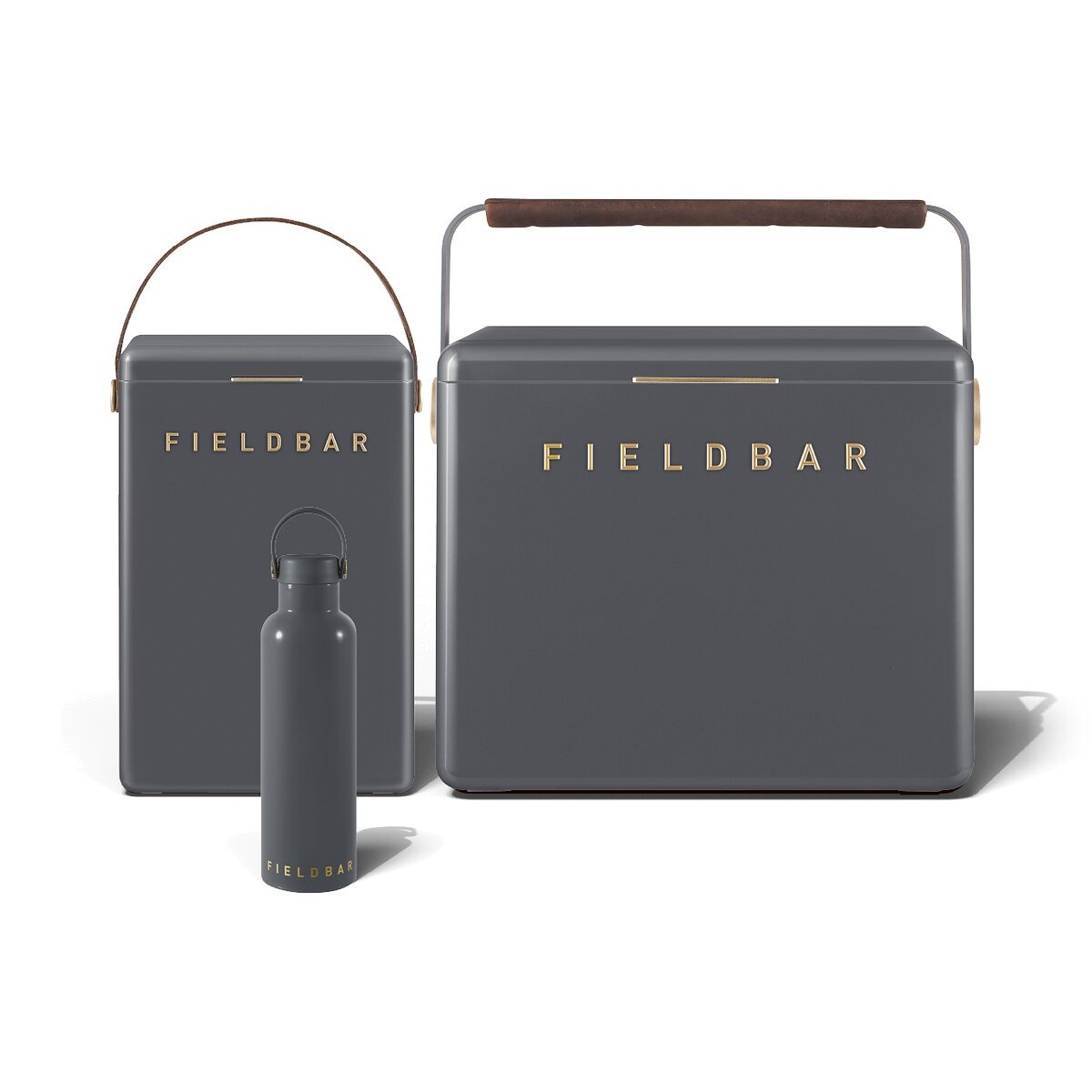 Fieldbar Cooler Box Set and Field Bottle Oyster Grey - front on a white background