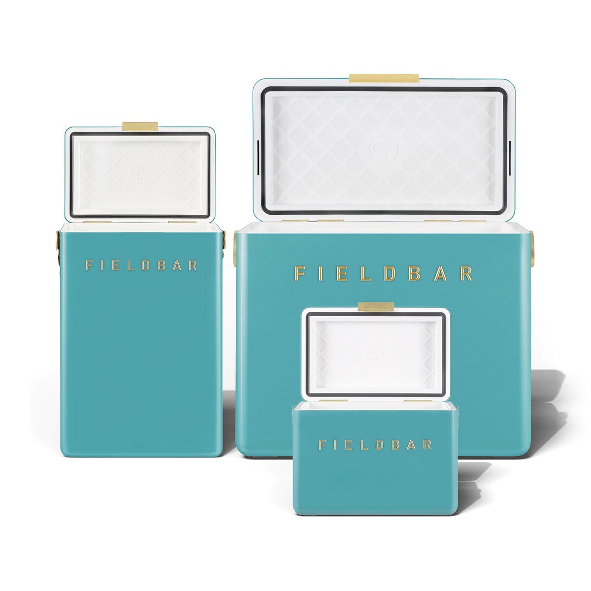 Fieldbar Cooler Box Trio 4L 10L 24L Bazaruto Blue - lids open on a white background