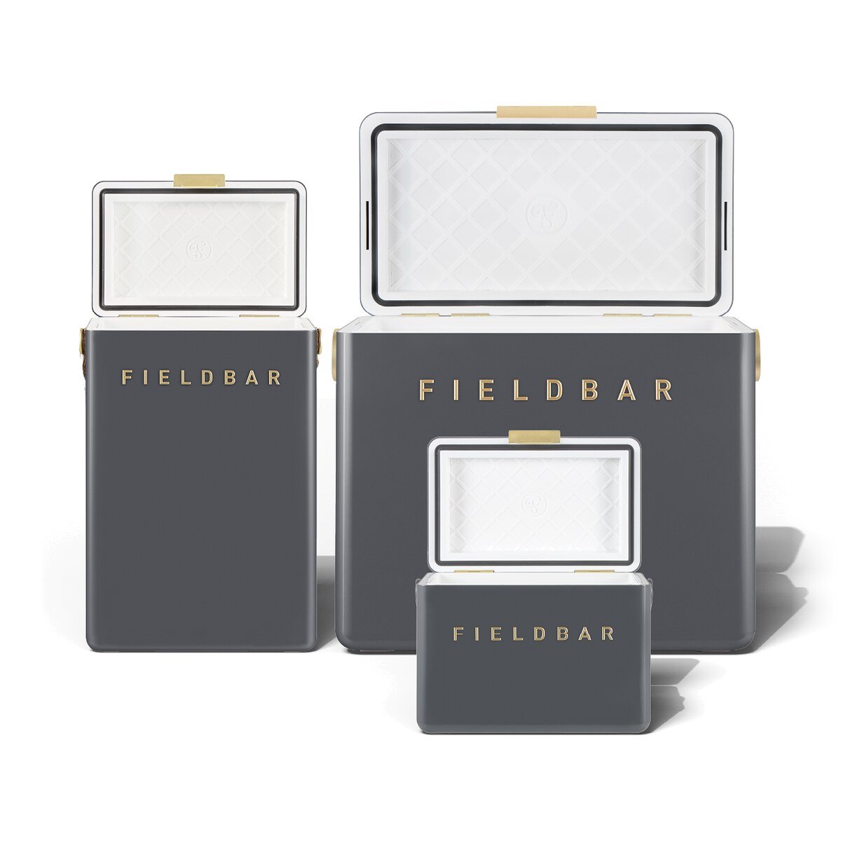 Fieldbar Cooler Box Trio 4L 10L 24L Oyster Grey - lids open on a white background