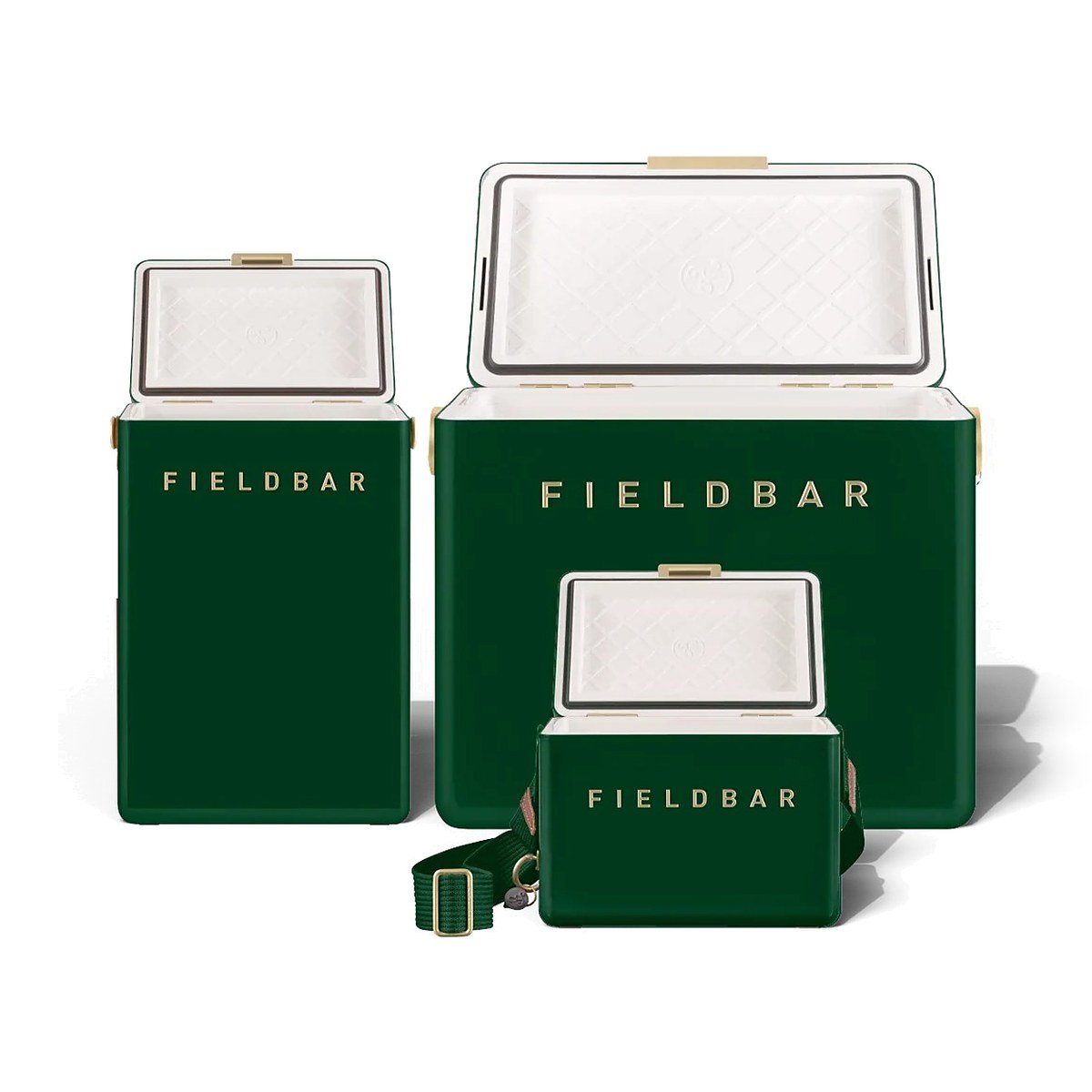 Fieldbar Cooler Box Trio 4L 10L 24L Racing Green - lids open on a white background