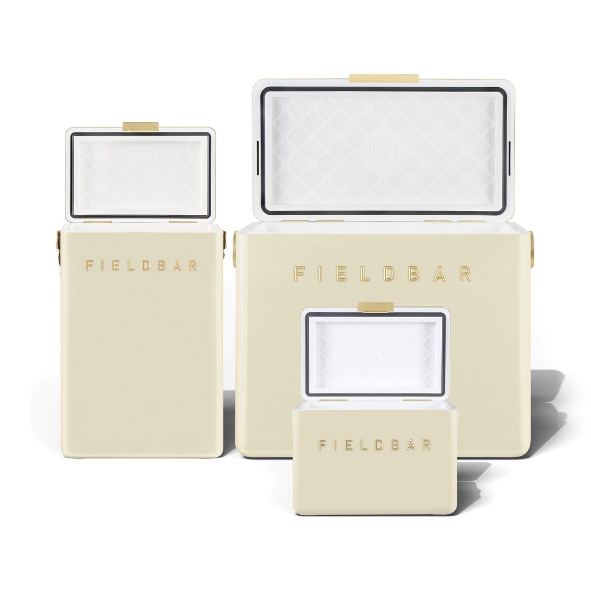 Fieldbar Cooler Box Trio 4L 10L 24L Safari White - lids open on a white background