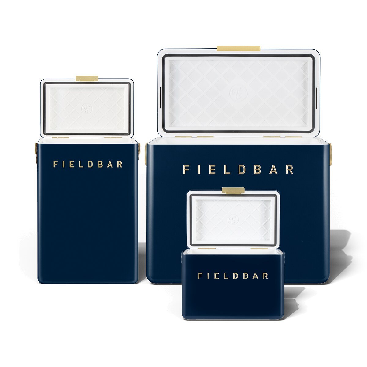 Fieldbar Cooler Box Trio 4L 10L 24L Sea Boat Blue - lids open on a white background