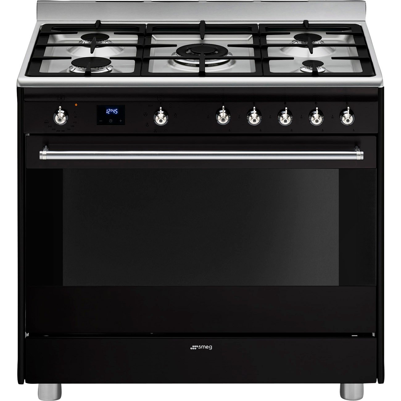 Black 90cm Smeg Cooker with Gas Hob