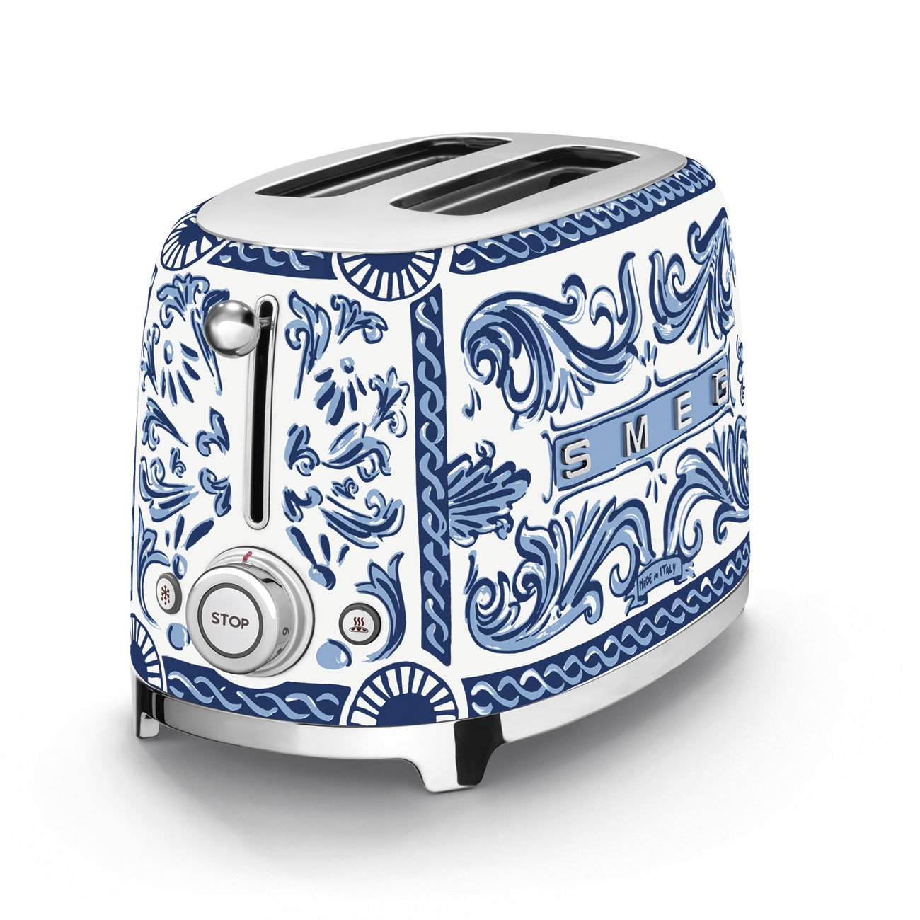 SMEG Dolce and Gabbana Blu Mediterraneo 2-Slice Toaster (TSF01DGBEU), view 3